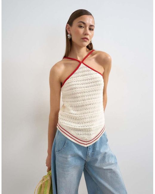 TOPSHOP Blue Knitted Stitchy Halter Top