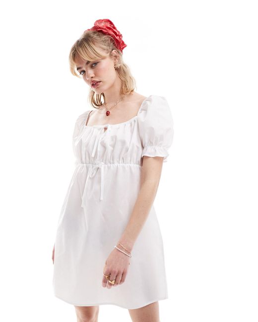 Reclaimed (vintage) White Milkmaid Mini Dress With Puff Sleeve