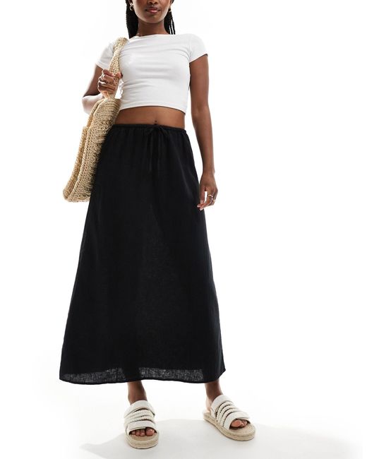 Cotton On Black Haven Linen Maxi Slip Skirt