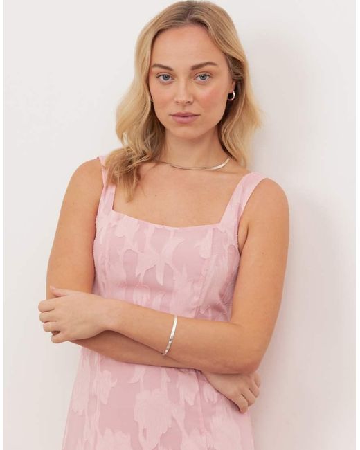 ANAYA Pink Floral Burnout Square Neck Tiered Midaxi Dress