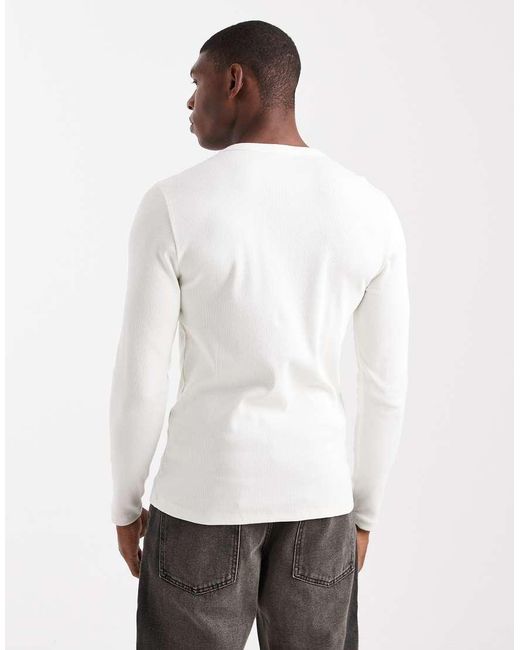New Look White Long Sleeve Muscle Fit Ribbed T-shirt for men