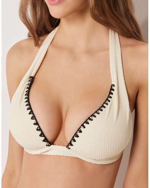 Calzedonia Natural Triangle Bikini Top Bicolor Embroidery