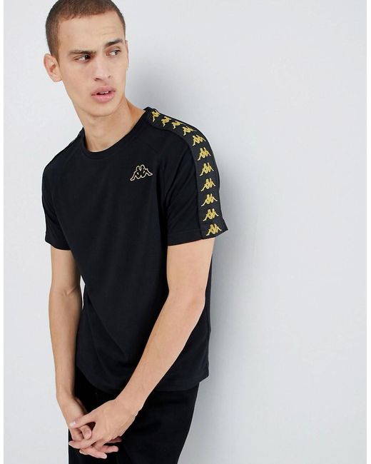 T-shirt nero e oro con fettuccia con logoKappa in Cotone da Uomo colore Nero  | Lyst
