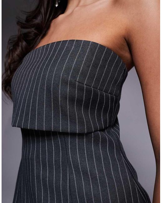 ASOS Blue Tailored Bandeau Striped Top - Part Of A Set