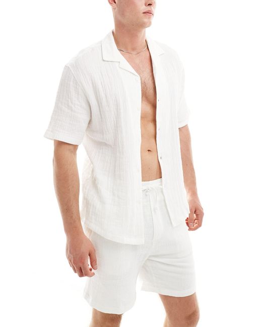 Pull&Bear – strukturiertes hemd in White für Herren