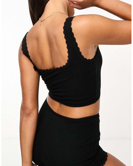 Cotton On Cotton On Body Sleepwear Rib Lace Tank in Black Lyst UK