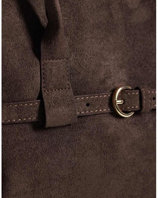 Pieces Black Faux Suede Buckle Detail Bowling Shoulder Bag