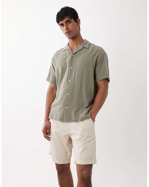 Jack & Jones Natural Drawstring Linen Blend Shorts for men