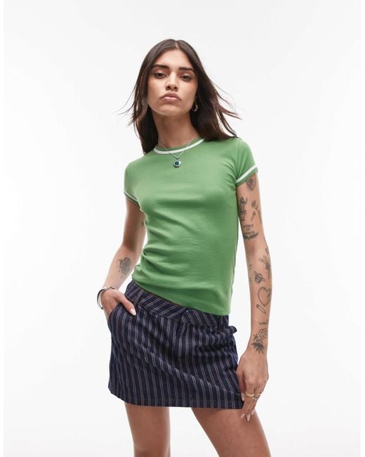 TOPSHOP Green Contrast Everyday Tee