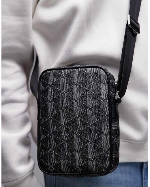 Lacoste Gray Monogram Crossbody Bag for men