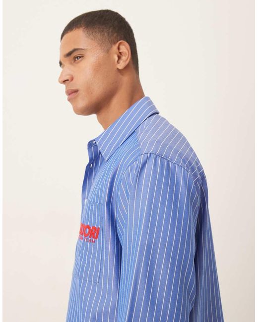 ASOS Oversized Gestreept Overhemd Van Katoenen Poplin Met Geborduurd Logo in het Blue voor heren
