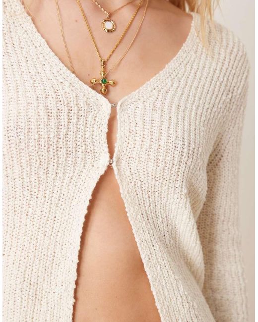 Cárdigan Con Abertura Delantera Con Corchetes De Punto De Hilo Texturizado De -Blanco ASOS de color Natural