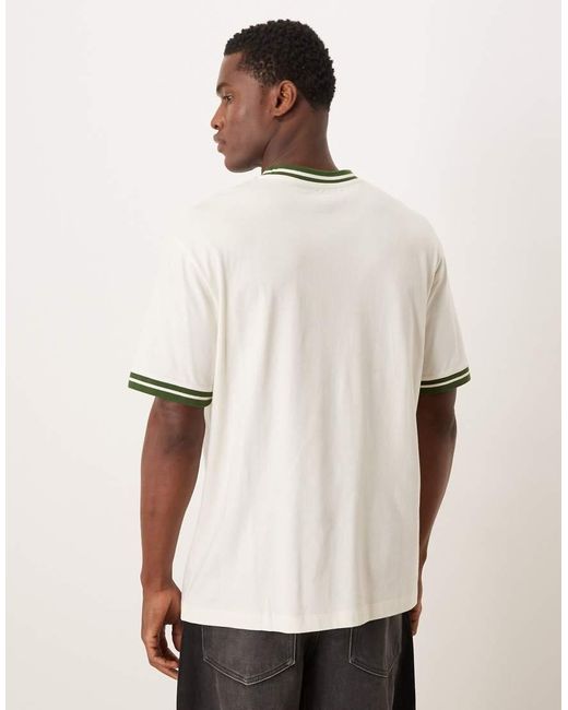 ASOS Natural Relaxed T-shirt With Neck And Cuff Tipping And Football Graphic for men