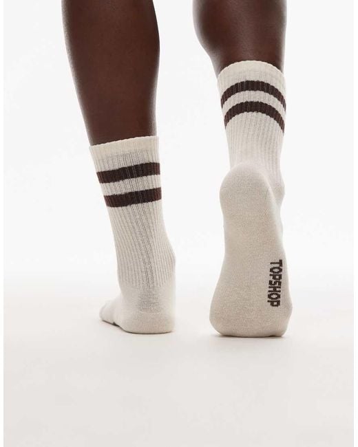 Calcetines Color Crema De Estilo Deportivo Con Rayas Marrón Chocolate De Canalé De -Blanco TOPSHOP de color Natural