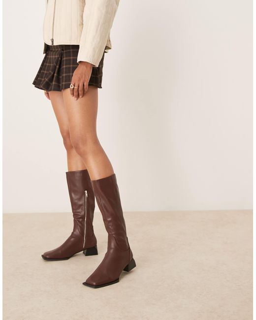 Raid Brown Elixir Knee Boots With Square Toe