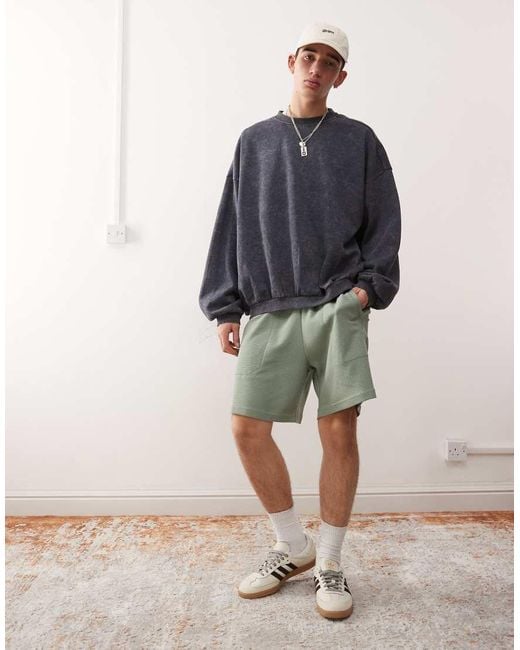 Adidas Originals Green Trefoil Essentials Waffle Shorts for men