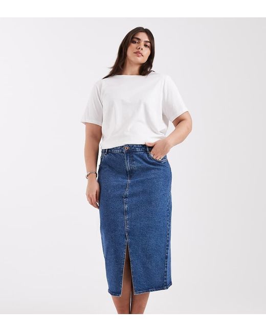 Vero Moda Blue Split Front Denim Midi Skirt