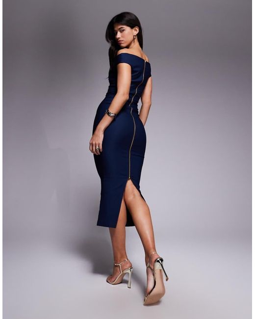 Vesper Blue Bardot Bodycon Midaxi Dress