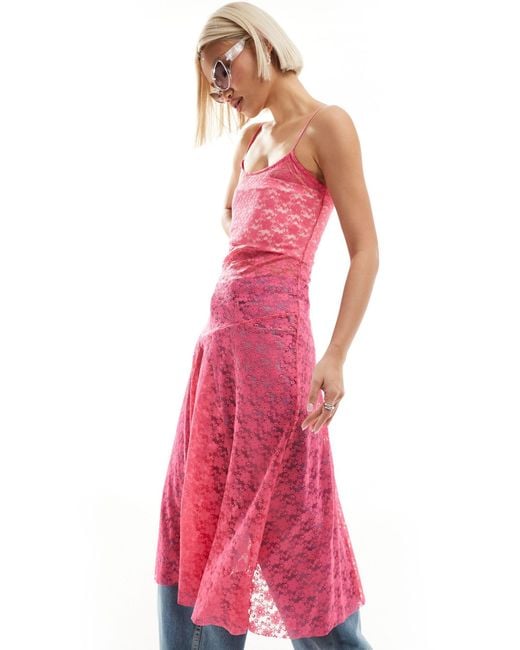 emory park Pink Fuchsia Midaxi Lace Dress