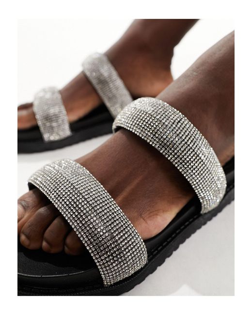 French Connection Brown Double Strap Footbed Sandals