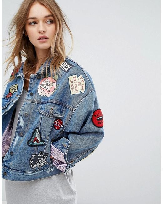 Pull&Bear Blue Badge Detail Denim Jacket