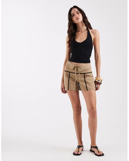 laagam Brown Kali Mid Rise Double Waistband And Tie Skort
