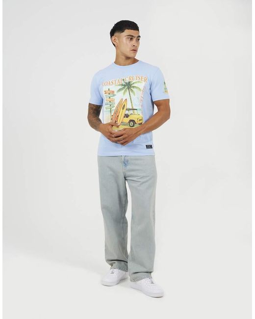 Brave Soul Blue Cotton Jersey Graphic T-Shirt for men