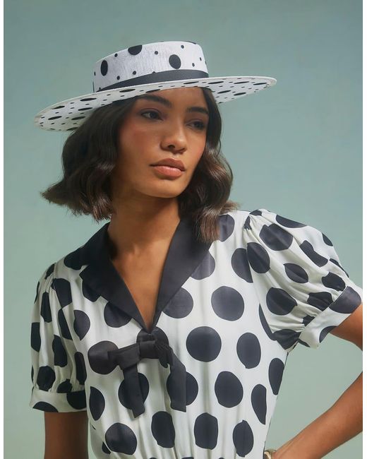 River Island Green Premium Sasha Polka Dot Boater Hat Fascinator