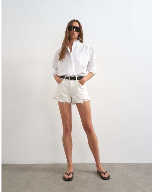 TOPSHOP White Denim A-line Short With Rip