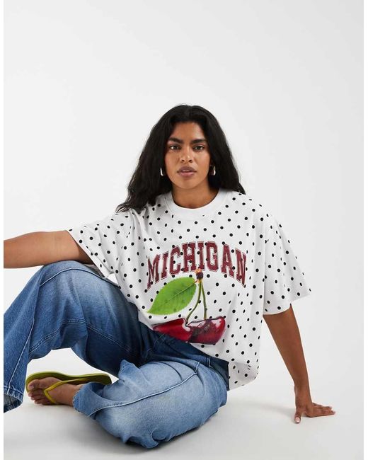 ASOS White Asos Design Curve Oversized Jersey With Michigan Cherry Graphic