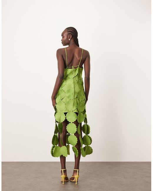 Vestito Midi Oliva Con Fiori Cut-Out E Frange Sul Fondo di ARRANGE in Green