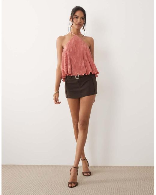 ASOS Red Plisse Halter Neck Top