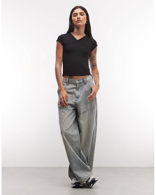Collusion Black Wrap Front Fitted Top