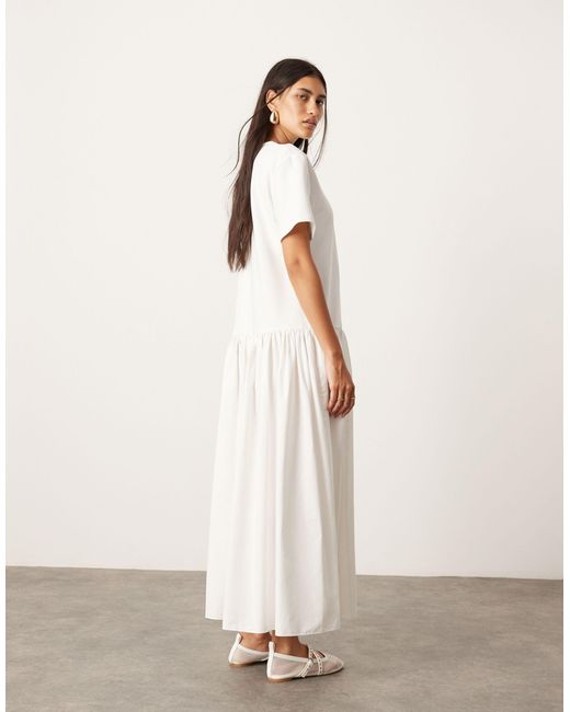 ASOS Natural Jersey Contrast Fabric T-shirt Dress With Drop Waist