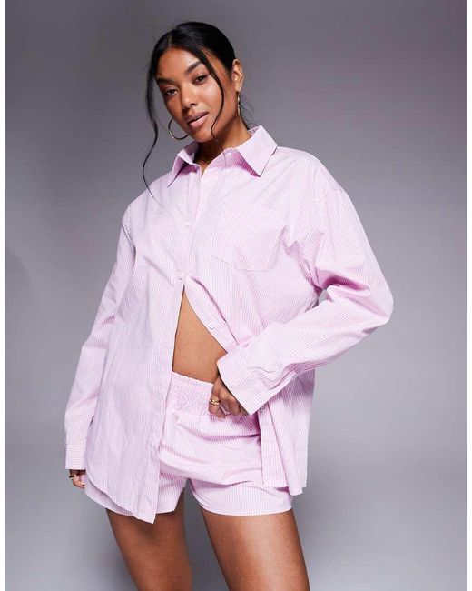 Camisa A Rayas Rosas Y Blancas Extragrande De Popelina De (Parte De Un Conjunto) Missy Empire de color Purple