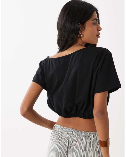 ASOS Black Off Shoulder Bubble Hem Top