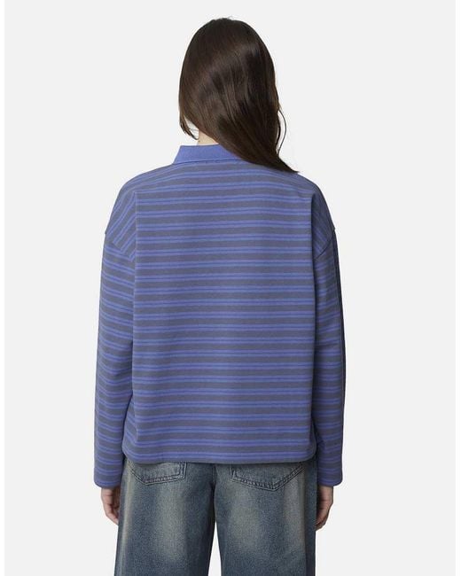 Good For Nothing Blue Striped Monogram Long Sleeve Polo