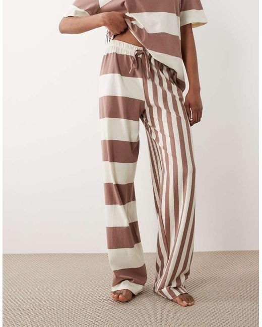 ASOS Brown Asos Design Tall Multiway Stripe Oversized Short Sleeve Tee And Wide Leg Trouser Pyjama Set