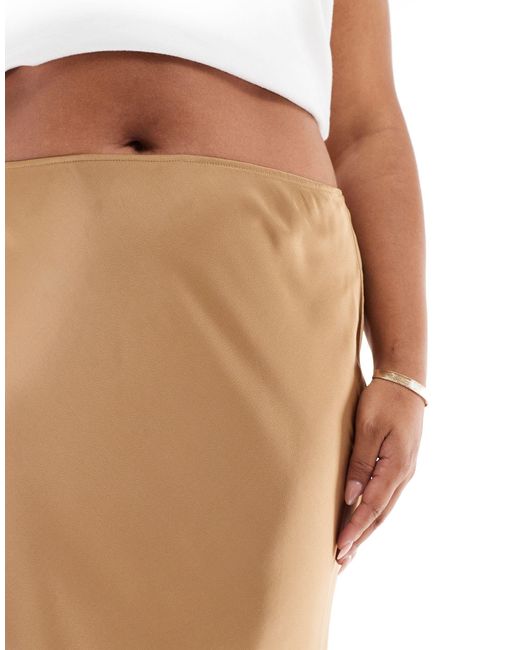 ASOS Natural Asos Design Curve Satin Bias Cut Midi Skirt