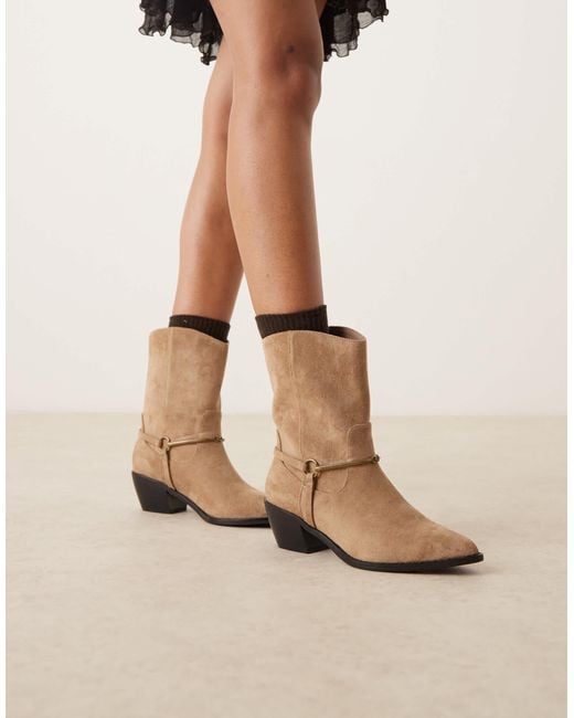 Glamorous Natural Western Low Ankle Boots