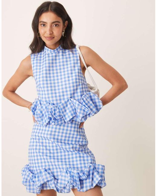 Sister Jane Crop Top Met Gingham Ruit in het Blue