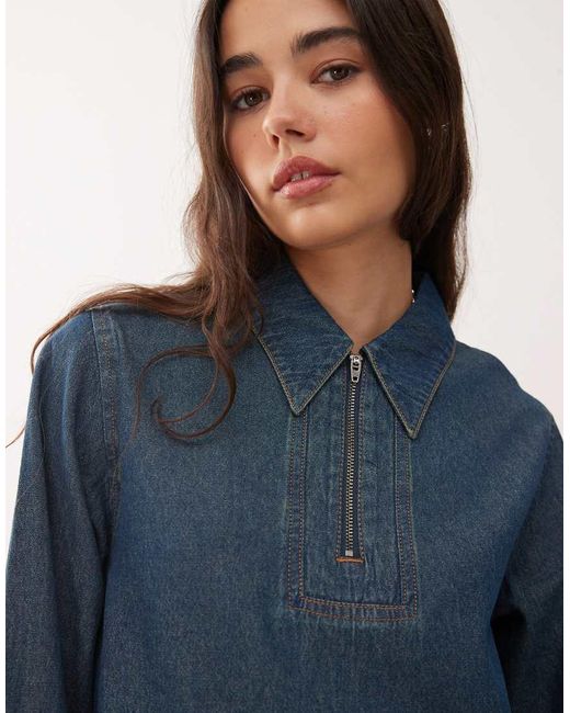 Reclaimed Vintage Blue Denim Shirt Long Sleeve Mini Dress