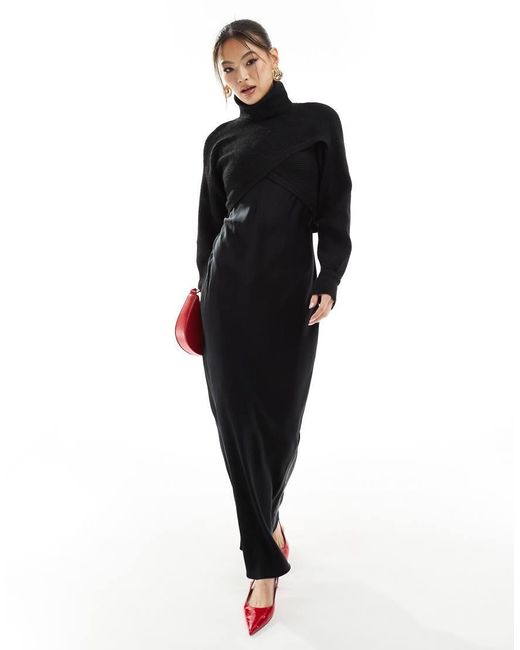 River Island Black Satin Hybrid Maxi Dress