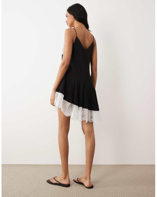 ASOS White Slip Lace Trim Mini Dress With Asym Hem