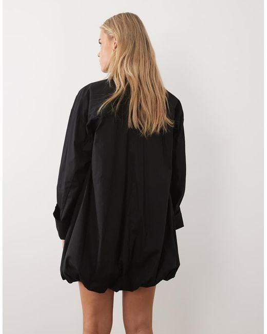ASOS Black Asos Design Petite Wide Cuff Shirt Mini Dress With Bubble Hem