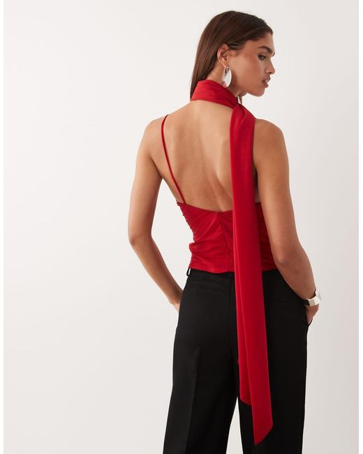 ASOS Red Stretch Chiffon Scarf Wrap Top