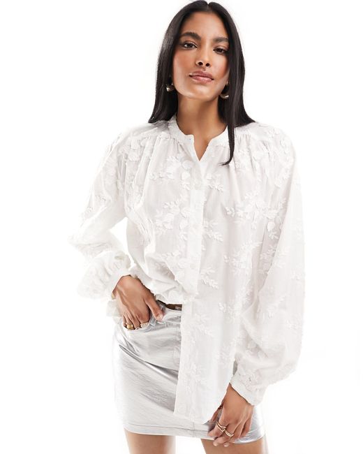 & Other Stories White Floral Embroidered Blouse