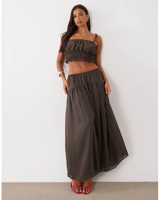 ASOS Black Shirred Tie Shoulder Co-Ord Top