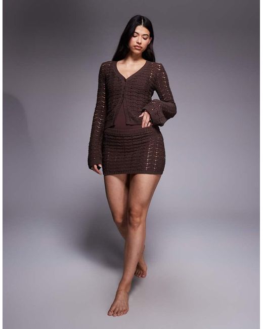 The Frolic Brown Exclusive Cotton Blend Crochet Knit Mini Skirt