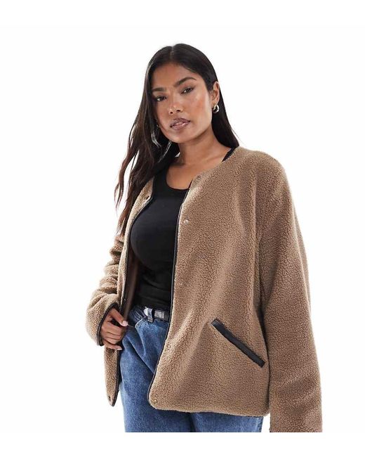 Vero Moda Brown Lightweight Contrast Teddy Jacket